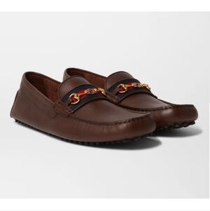 GUCCI 624698 Brown Leather Horsebit Men's Moccasin Loafers